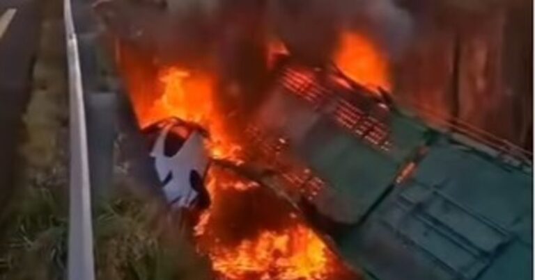 Impresionante vuelco e incendio de un camión en Corrientes: murió el chofer al quedar atrapado