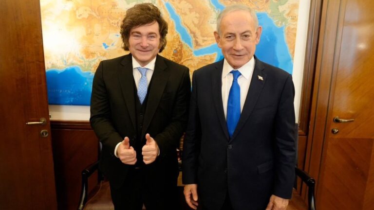 El presidente Javier Milei y el primer ministro Benjamin Netanyahu durante la conferencia de prensa conjunta en Jerusalén.
