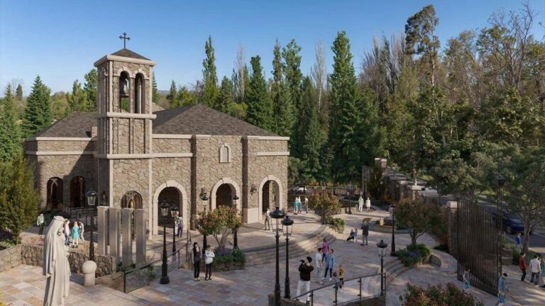 Representación artística o ubicación del terreno donde se construirá la capilla de San Carlo Acutis en Chacras de Coria, Luján de Cuyo.