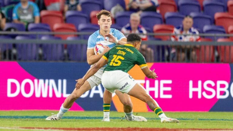 Los Pumas 7's en acción durante un partido del Seven Series.