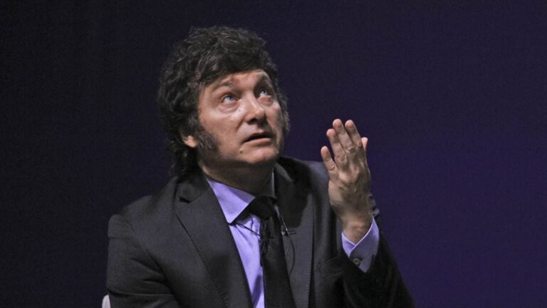 Gráfico de barras representando el ranking de imagen de presidentes latinoamericanos, con Javier Milei destacado en el puesto 14.